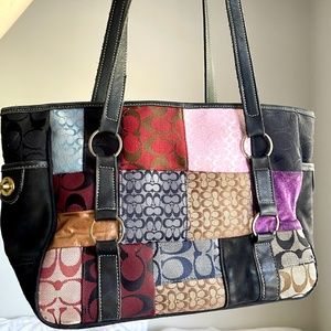 vintage coach holiday patchwork tote